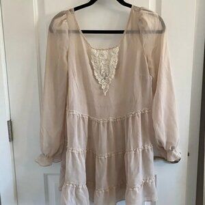 Vintage Sheer Long Sleeve Romantic Babydoll Dress with Slip